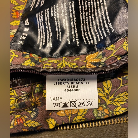 Barbour Women's Waxed Jacket- Olive Green Liberty Beadnell Size 8 - Picture 8 of 8